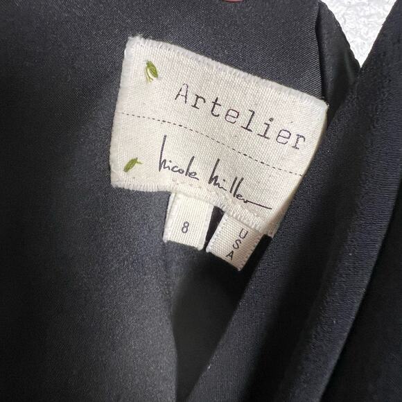 Nicole Miller Atelier New Black Surplice Draped Wrap Cocktail Dress Size 8 - Picture 7 of 8